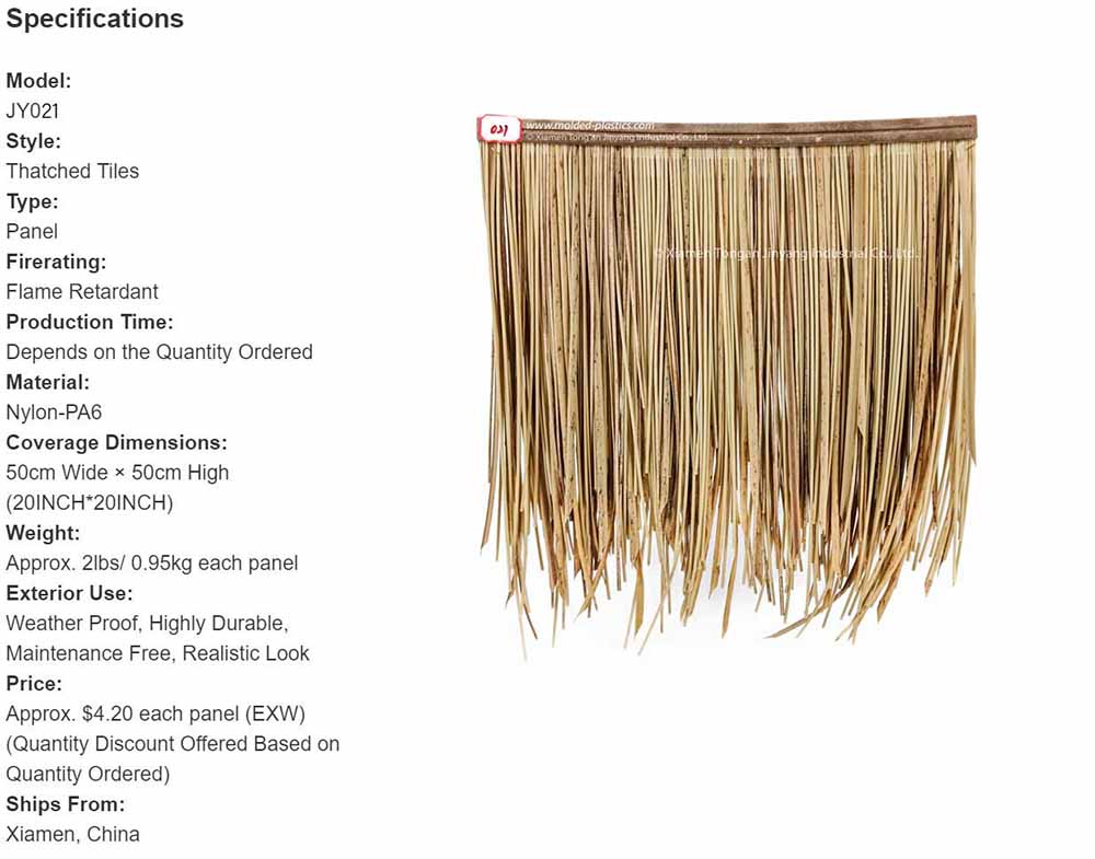 Water <a href=https://www.molded-plastics.com/Synthetic-Thatch-JY021-p.html target='_blank'>Reed Thatch</a>