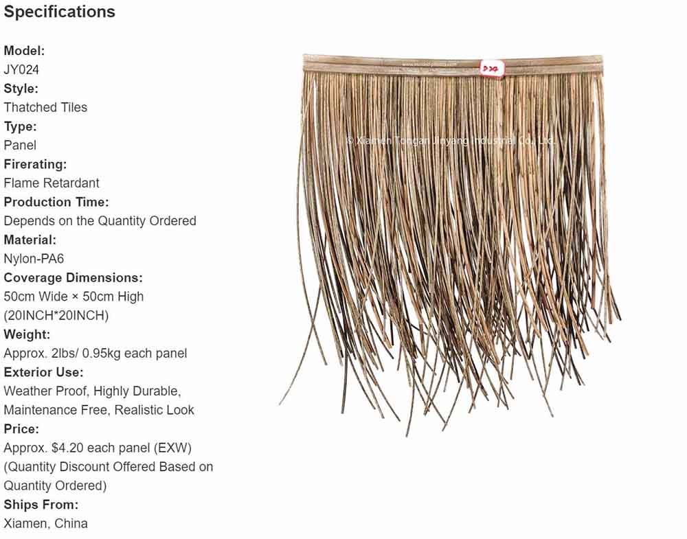 Reed thatch specification Reed thatch specification