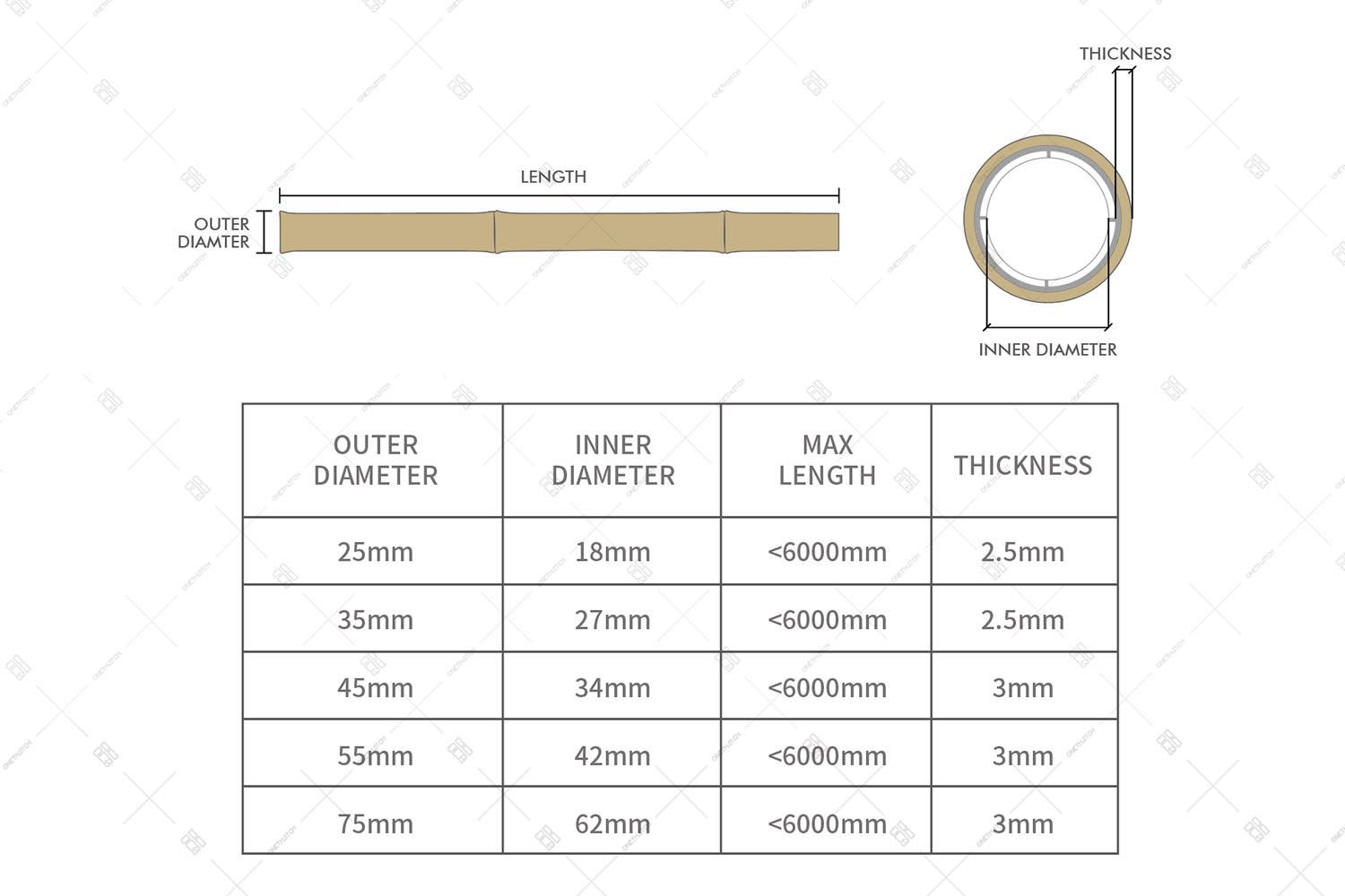 plastic bamboo diameters